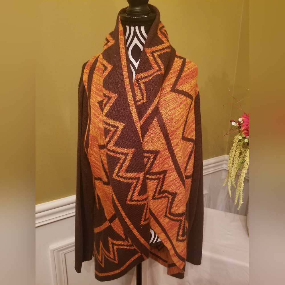 Allison Brittney Brown Orange Long Sleeve Cardigan Sweater Size Large